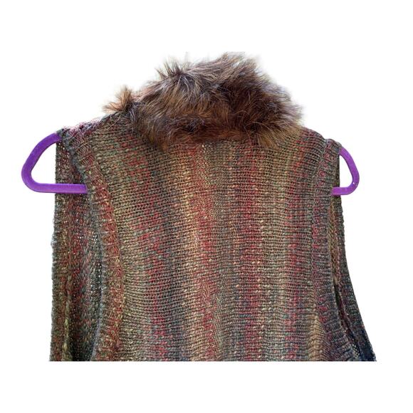 Chico's Women's Size .2 Faux Fur Collar L Brown Tan Tones Cardigan Sweater (NEW) - Picture 6 of 12